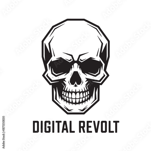 Edgy skull graphic with bold typography. Street rebel lettering with skeleton head. Gritty underground fashion element for t-shirt prints and logo art.