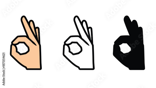 Three hands making the okay sign in different colors and styles