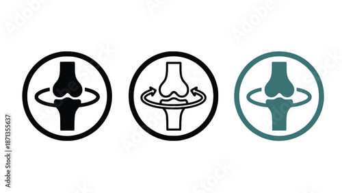Three knee joint icons in different colors on a white background