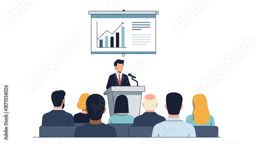 Engaging business presentation showcasing data analysis and strategic insights to an attentive audience in a corporate setting