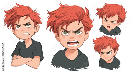 Angry Boy Cartoon Isolated on White Background - Vector Illustration