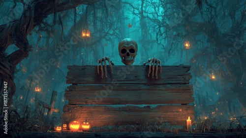 A hyperrealistic, deeply atmospheric wide-angle photograph of a dark and mysterious forest at night, shrouded in thick, eerie mist