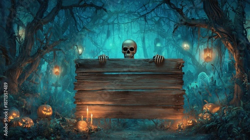 A hyperrealistic, deeply atmospheric wide-angle photograph of a dark and mysterious forest at night, shrouded in thick, eerie mist.