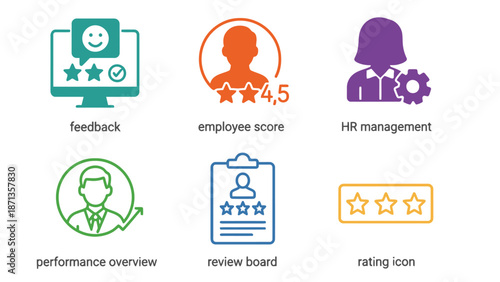 A graphic illustration of HR management and employee performance review concepts