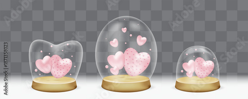 A set of hearts under a glass dome. Vector illustration on the theme of love. Template