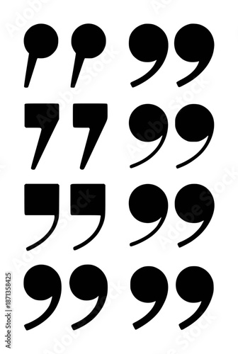 Collection of black quotation marks in various styles a white quote punctuation