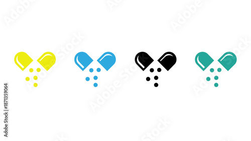 A medical logo featuring pills in a heart shape on a white background