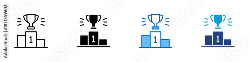 First Podium Multiple Style Icon Design Vector - Podium with trophy representing first place, top ranking, and ultimate achievement
