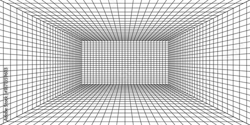 Perspective grid background 3d Vector illustration. Interior design Model projection background template. Line one point perspective. eps10