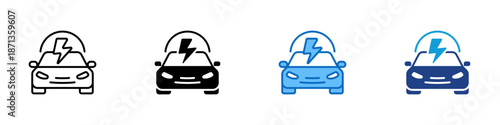 Electric Car Multiple Style Icon Design Vector - Electric vehicle with lightning symbol representing clean transportation and modern mobility