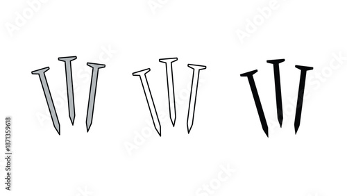 A set of nails in different colors and line styles on a white background