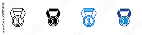 Gold Medal Multiple Style Icon Design Vector - Medal with number one symbol representing first place, excellence, and achievement