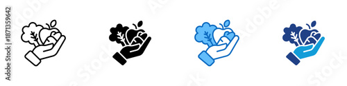 Fresh Produce Multiple Style Icon Design Vector - Hand holding vegetables and fruit representing fresh food, nutrition, and healthy lifestyle