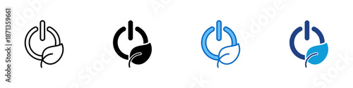 Power Saving Multiple Style Icon Design Vector - Energy saving symbol with leaf element representing reduced electricity use and sustainable consumption