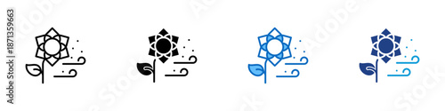 Pollination Multiple Style Icon Design Vector - Flower with airflow representing natural pollination process and ecosystem balance