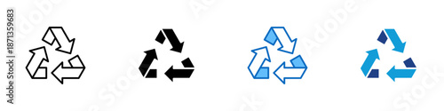 Recycle Multiple Style Icon Design Vector - Recycling arrows symbol representing waste reduction, material reuse, and environmental responsibility