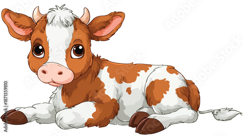 Cute Cartoon Baby Cow on White Background Vector with Outline Isolated
