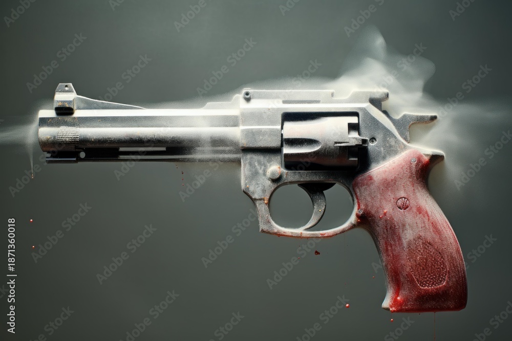 Fototapeta premium Smoking bloodied revolver illustrating crime and violence concept
