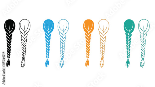 A collection of colorful braid icons on a white background