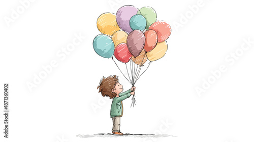 Happy Cartoon Boy Holding Colorful Balloons Vector Illustration