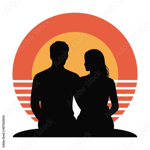 Silhouetted couple against sunset sharing intimate moment creating romantic atmosphere love relationship peacefulness togetherness relaxation