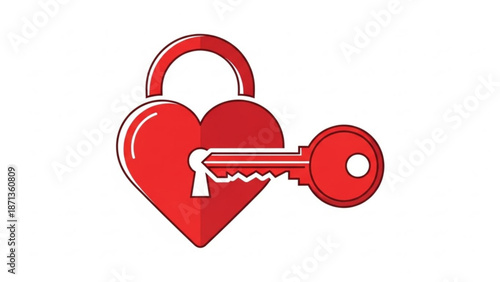A red heart shaped padlock with a key inserted symbolizing love security and passion