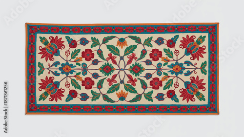 colorful floral patterned rug on white background