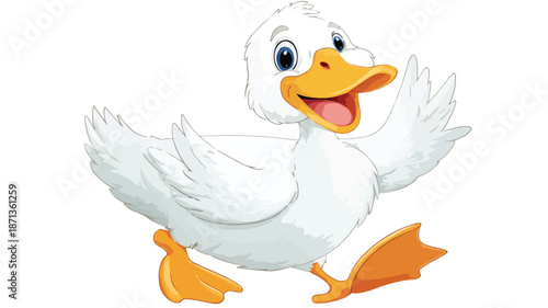 Adorable Cartoon Duck Waving on White Background Vector Illustration