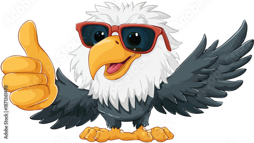 Cute Eagle Cartoon Character with Thumbs Up Gesture and Sunglasses Vector Illustration