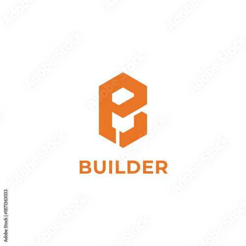 Modern orange hexagonal logo featuring a stylized letter B for a construction builder