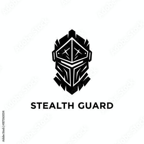 Bold black knight helmet logo representing elite security and professional protection