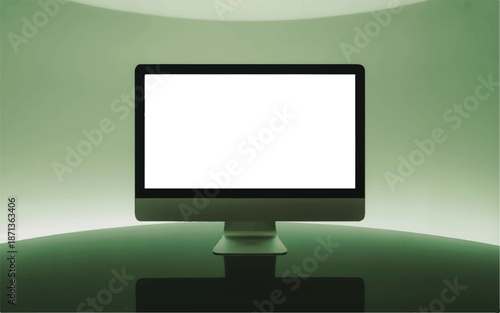 computer monitor on a table in a green room
