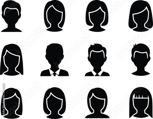 Set of diverse people avatar icons showing male and female silhouettes for user profiles or representation