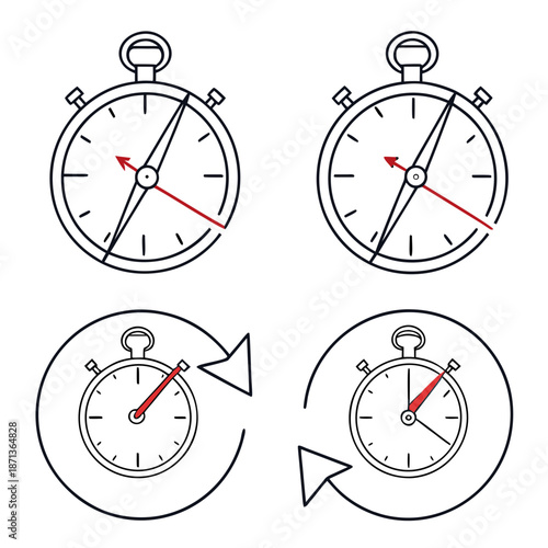 A professional stopwatch vector illustration and chronometer icon featuring a metal dial to measure time accuracy and speed for sport or business countdown concepts