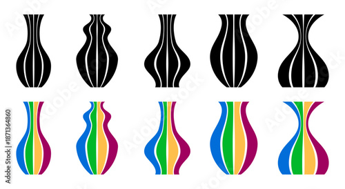 Abstract Line Art Vase Shapes Collection Vector
Minimal Black and Colorful Decorative Vase Silhouettes with Transparent Background PNG