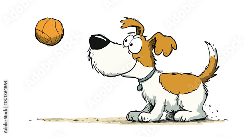Cute Funny Dog Playing Ball Cartoon Vector with Outline Isolated Image
