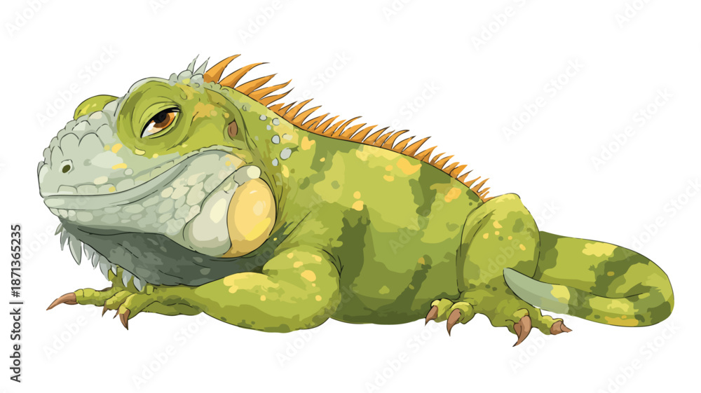 Obraz premium Cute Cartoon Iguana Posing and Smiling Vector with Outline