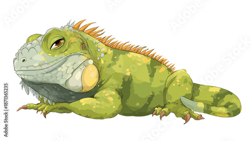 Cute Cartoon Iguana Posing and Smiling Vector with Outline