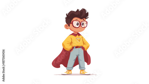 Cute Little Boy in Superhero Costume Vector Illustration with Outline Isolated
