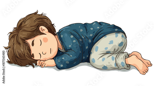 Cute Cartoon of Little Boy Sleeping on White Background Vector Illustration