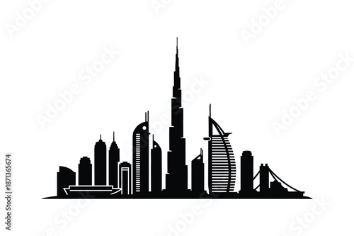 Dubai building silhouette vector art illustration