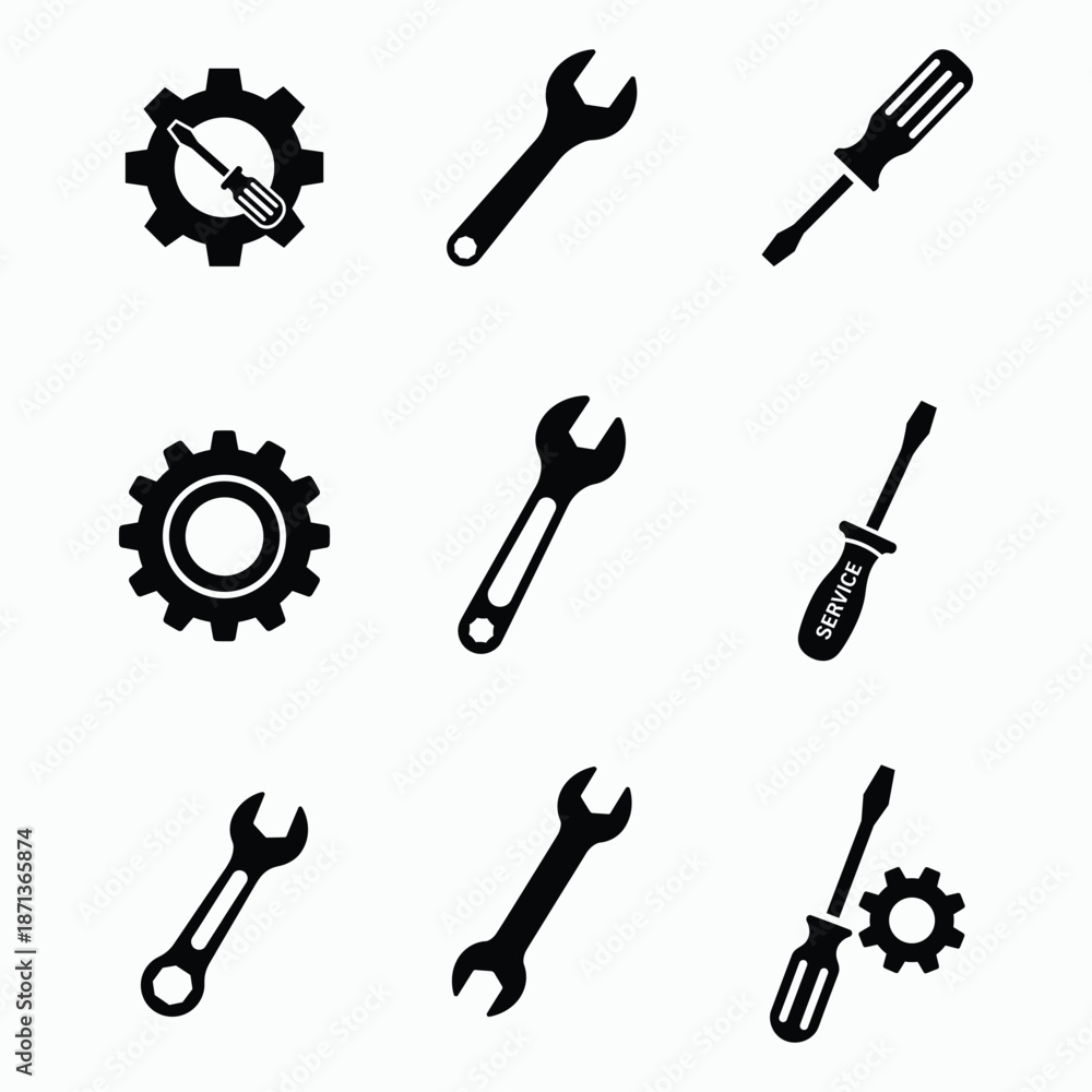 Fototapeta premium Collection of mechanical tools isolated on white background, Vector, illustration