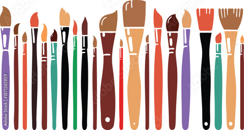 Various shapes and sizes of colorful paintbrushes with various types of tips set bundle vector illustration
