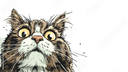 Shocked Cat Cartoon on White Background with Outline Vector Illustration