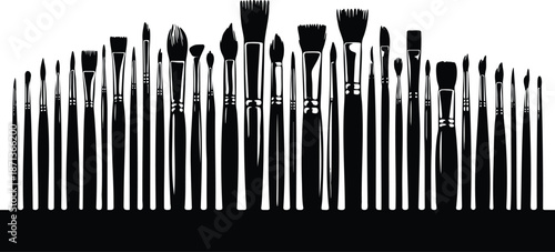 Collection of diverse art paint brushes in silhouette a set of tools for creative expression and artistic design isolated on white isolated on white background