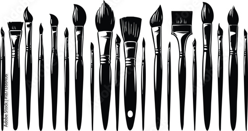 Collection of various art paint brushes detailed illustration of artist tools for creative projects isolated on white background