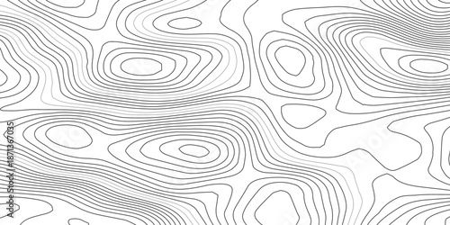 Modern abstract topographic map background with flowing organic contour lines in black and white, combining terrain elevation and wood grain textures in a clean minimalist line art style.