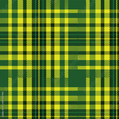 Green and yellow seamless plaid tartan pattern colorful natural fabric swatch geometric textile background for fashion and decor