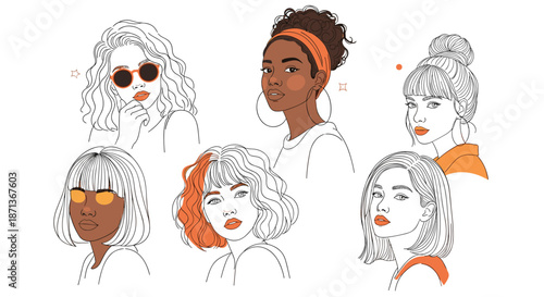 Artistic collage of diverse women's faces in different styles and hair colors emphasizing beauty and individuality for all.