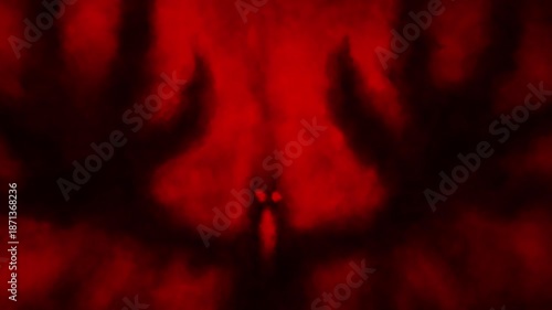 Dark horror 2D animation. Abstract Vj looped video clip in horror fantasy genre. Halloween ghost short animated movie. Scary thing silhouette in fog. Spooky visions of hell. Black and red background.